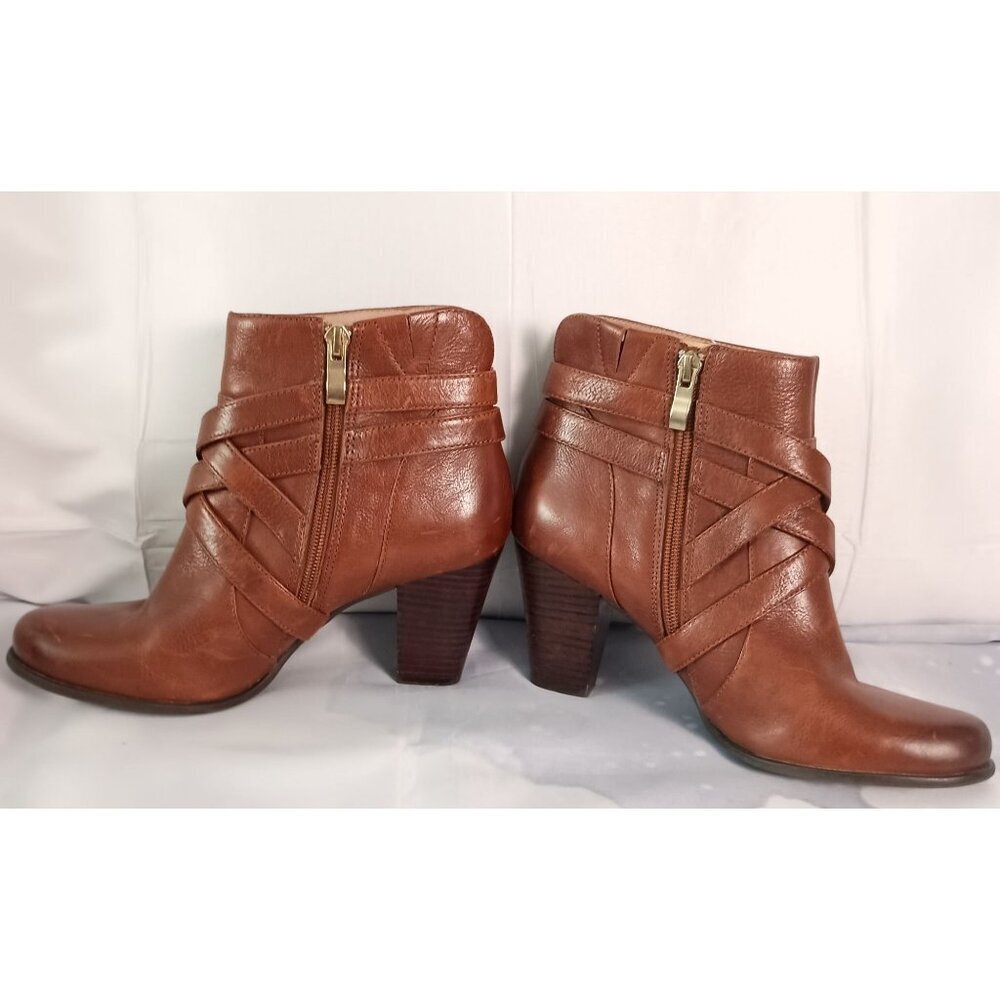 Nurture Jema Luggage Leather Ankle Boots Women’s 7.5 3" Heel Comfort - Picture 5 of 14